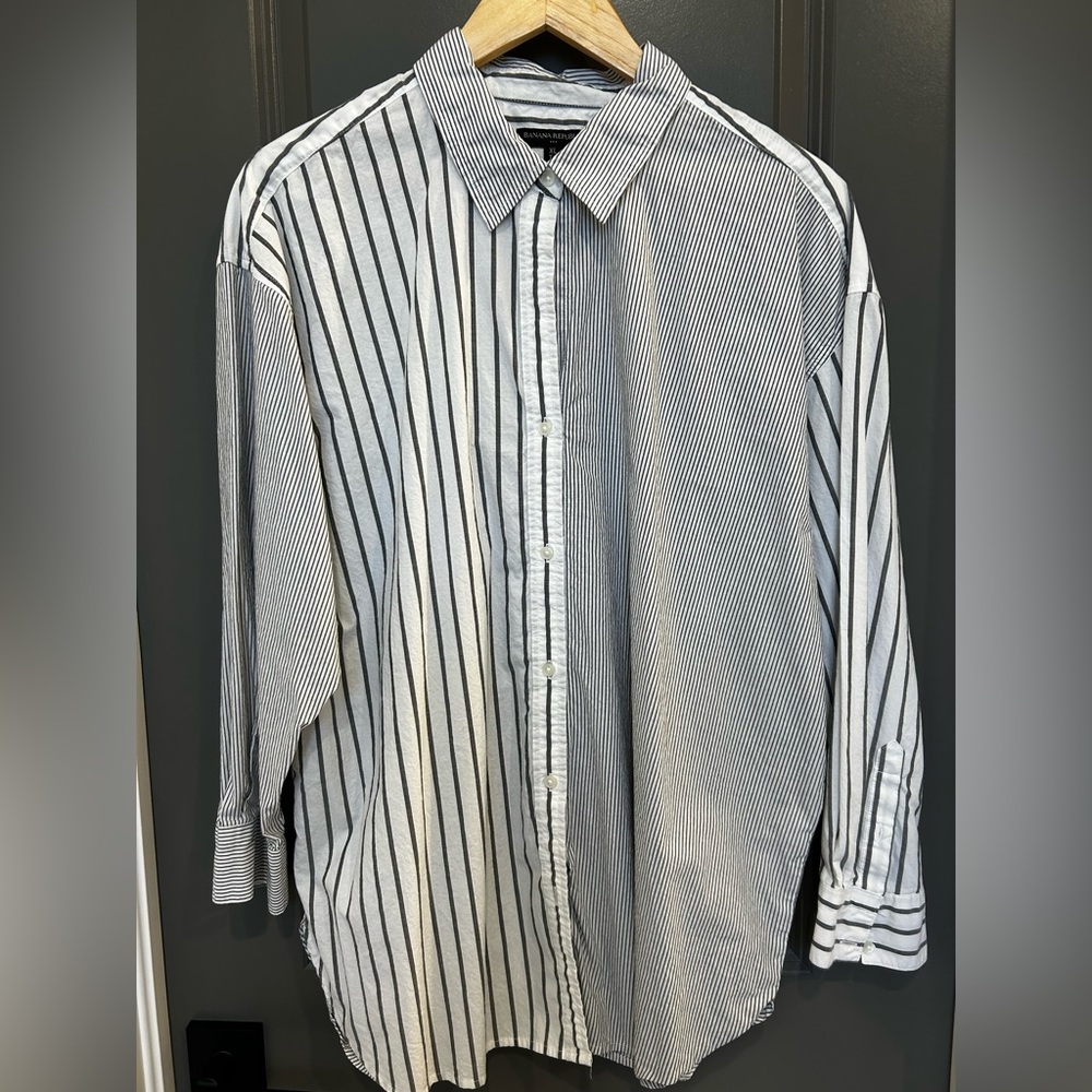 Women’s Grey and White Striped Shirt
